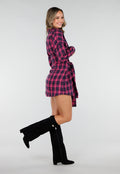 Roze Geruite Blouse Jurk met Tailleband