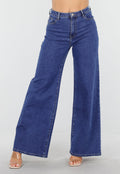 Blauwe Jeans met Hoge Taille en Wijde Rechte Pijpen