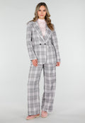 Grijs Roze Geruite Blazer met Schoudervullingen