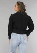 Cropped Zwarte Denim Jas met Gespdetails