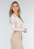 Witte Kant Bodysuit met Stretch en Beige Onderlaag