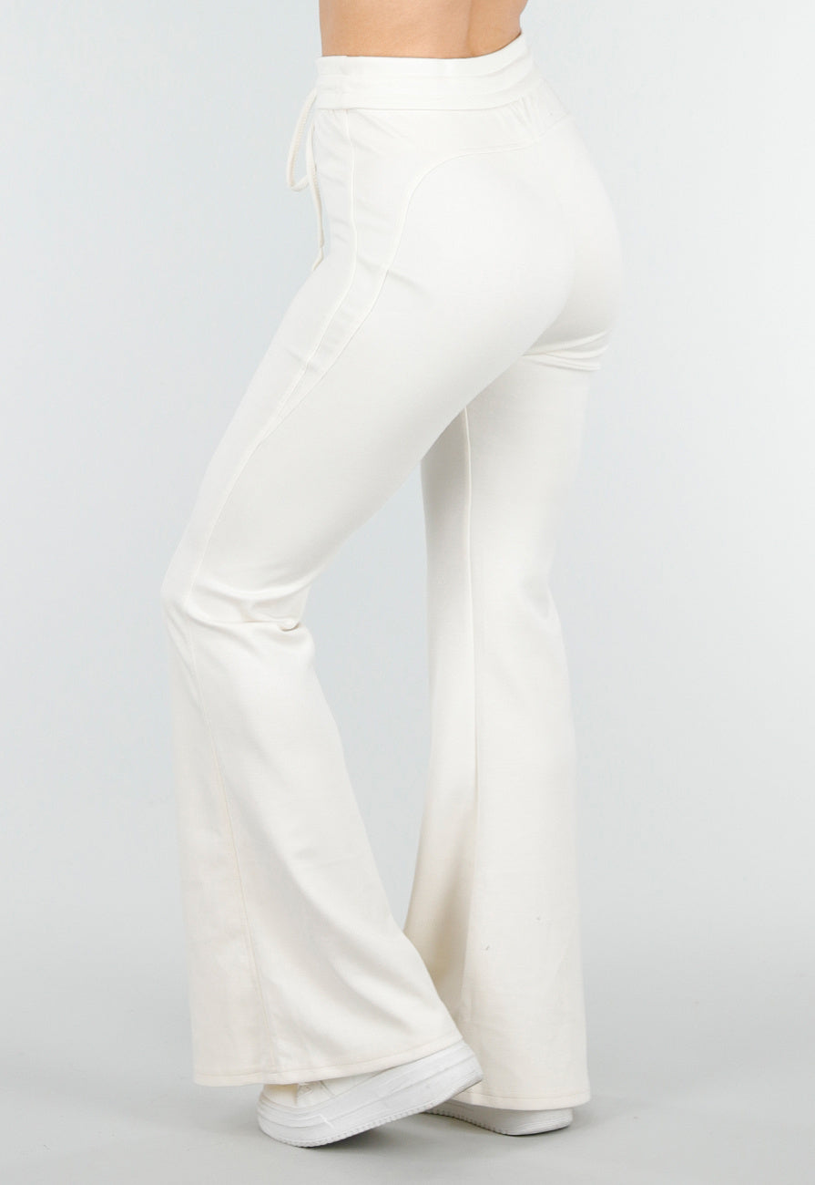 Beige Joggingbroek met Flared Pijpen en Elastische Taille