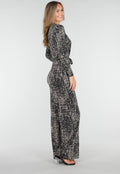 Zwart Beige Jumpsuit met Print en Ceintuur