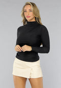 Zwarte Longsleeve Geplooide Top met Glitters
