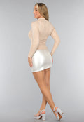 Longsleeve Taupe Top met Zebraprint en Col