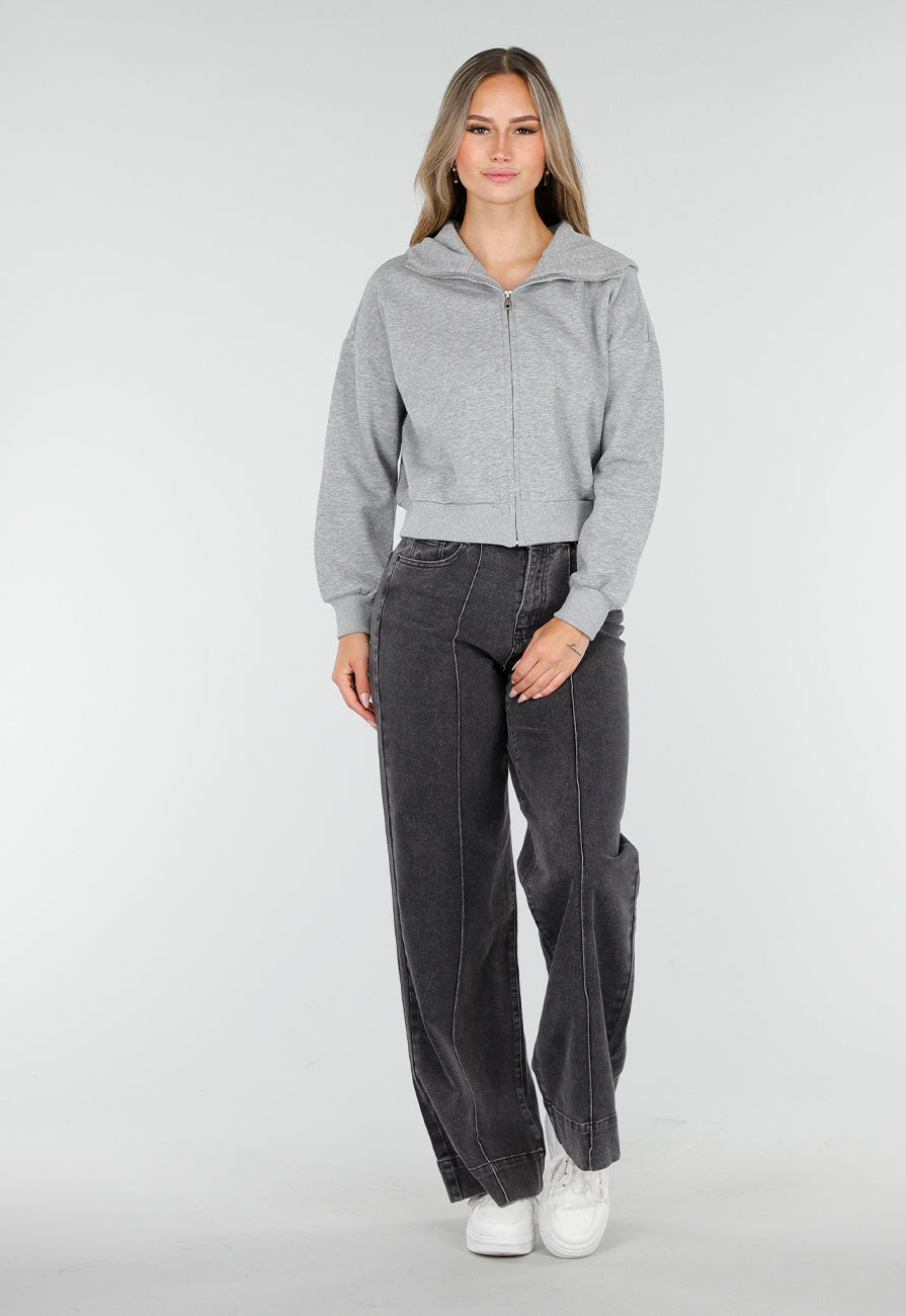 Redial Jeans  Grijze Wide Leg Jeans met Stretch en Verticale Naden