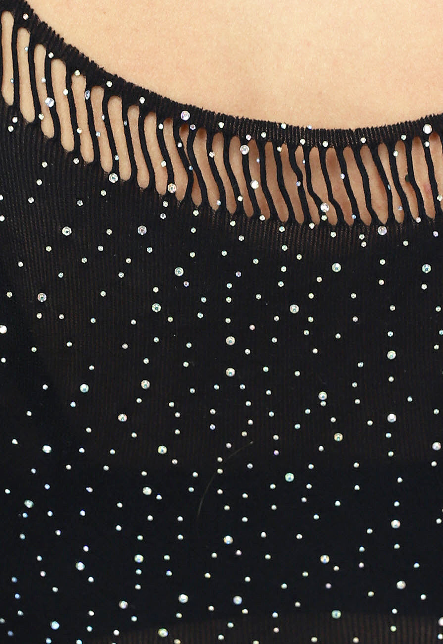 Fishnet Halter Bodysuit met Glitter Steentjes