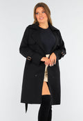 Zwarte Trenchcoat met Knoopsluiting en Gespjes