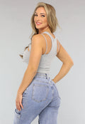 Grijze Rib Top met Borst Uitsnede in Kort Model