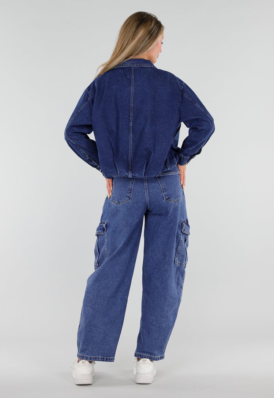 Donkerblauw Denim Jasje met Kraag