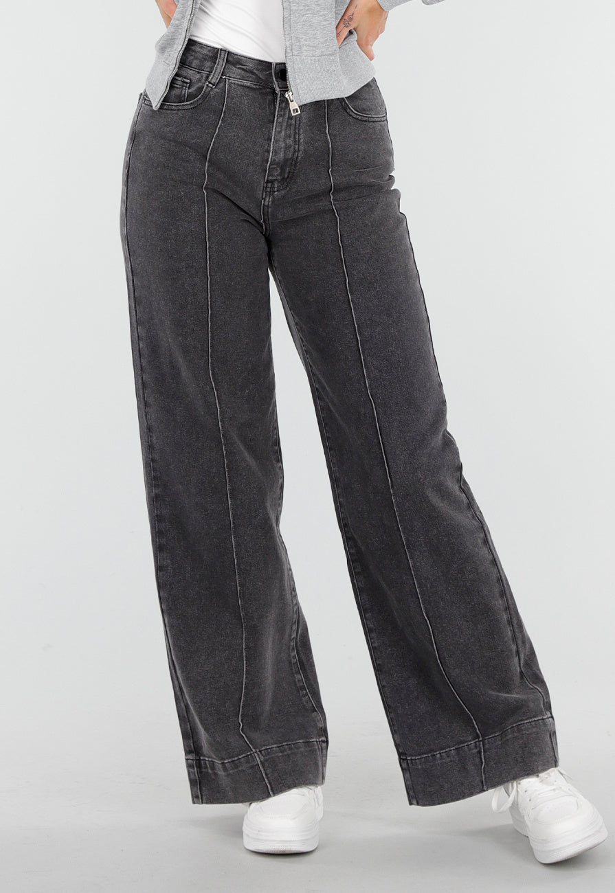 Redial Jeans  Grijze Wide Leg Jeans met Stretch en Verticale Naden