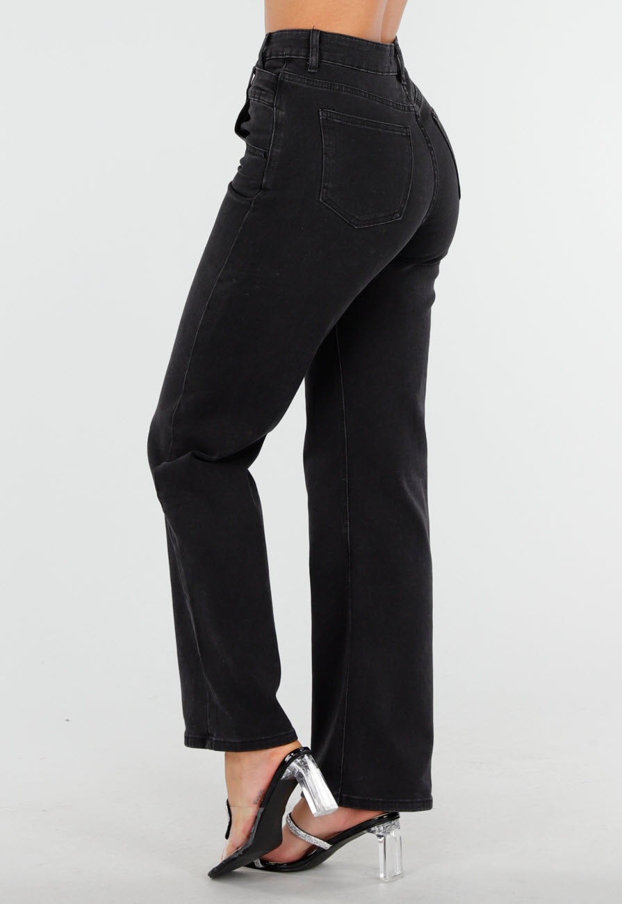 Redial Jeans  Zwarte High Waist Straight Jeans met Rechte Pijpen
