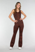 Bruine Luipaard Sportjumpsuit met Open Rug