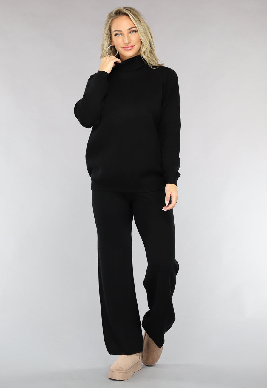 Zwarte Gebreide Two Piece met Col